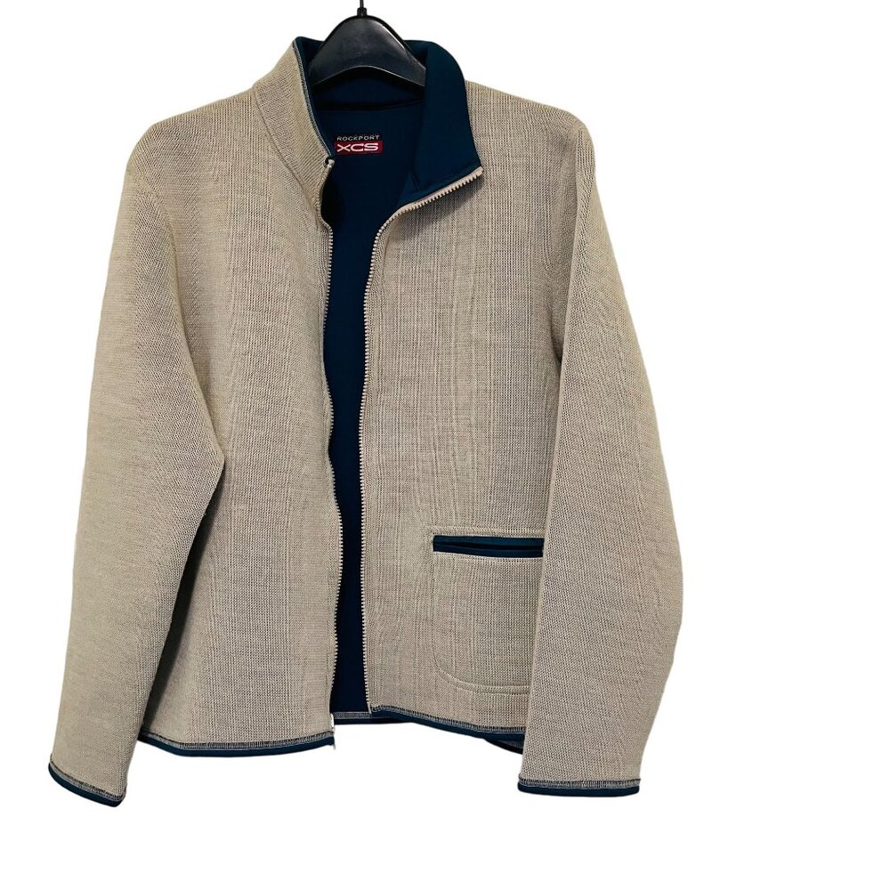 Rockport XCS Mens Full‎ Zip Jacket Beige Blue Size Medium